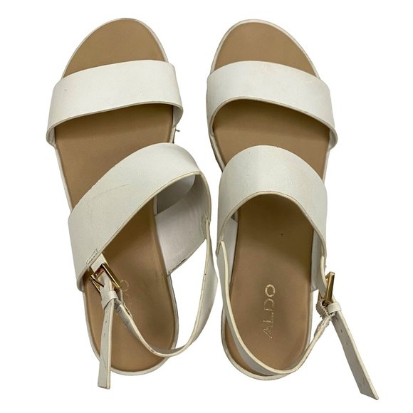 Aldo White Double Strap Slingback Sandals Open Toe Shoes Gold Hardware Women 8.5 - Picture 11 of 11